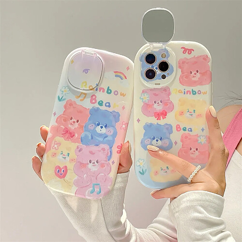 GUPBOO Étui pour iPhone11 Support de miroir de cas de téléphone portable de dessin animé d'ours de bonbon coloré