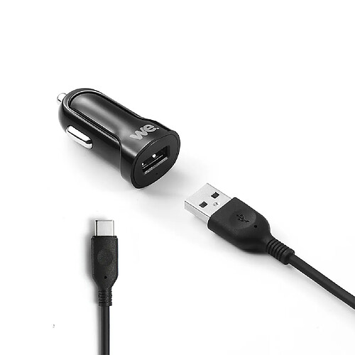 WE Bundle chargeur voiture allume-cigare avec câble USB / USBC - chargeur de 2,4A et câble de 1.20m Noir - câble détachable & torsadé pour Samsung S10/S9/S8/S7 Huawei, Honor et Plus