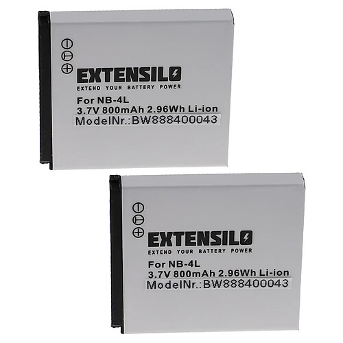 Vhbw EXTENSILO 2x Batteries remplacement pour Canon NB-4L pour appareil photo, reflex numérique (800mAh, 3,7V, Li-ion)