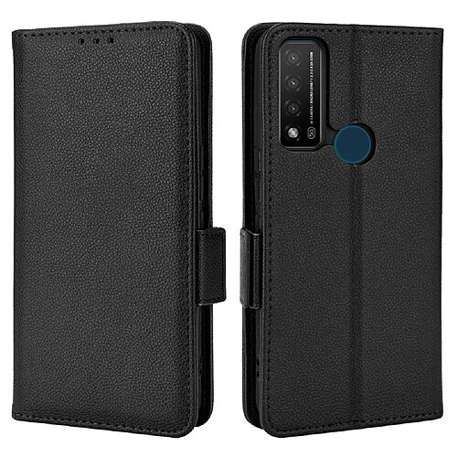 Etui en PU texture litchi, double fermeture magnétique avec support, noir pour votre TCL 20 R 5G/Bremen 5G/20AX 5G