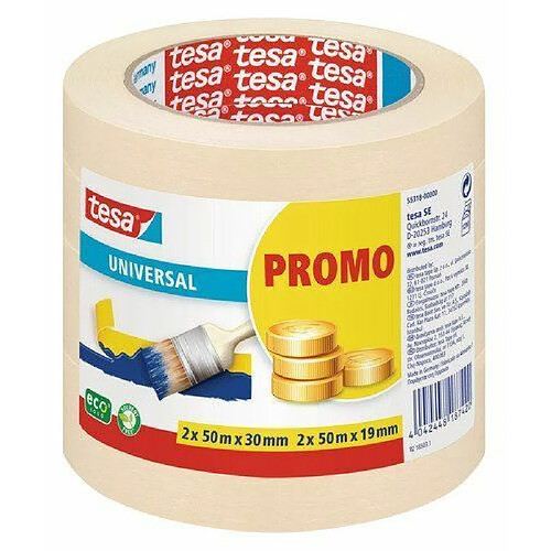 Tesa 55318 Lot de 4 Rouleaux 2 x 50 m x 19 mm 2 x 50 m x 30 mm