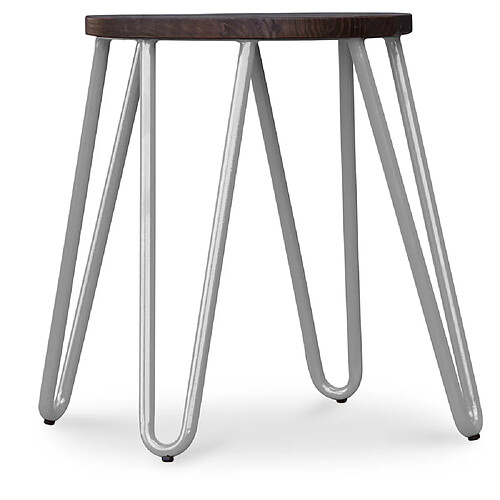 ICONIK INTERIOR Tabouret Hairpin - 42cm - Bois foncé et métal Gris clair