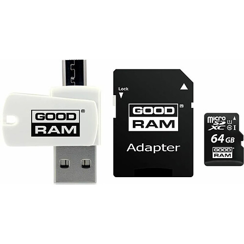 GoodRam MicroSDHC (64 Go | Classe 10 | UHS I) + Adaptateur + Lecteur de Carte