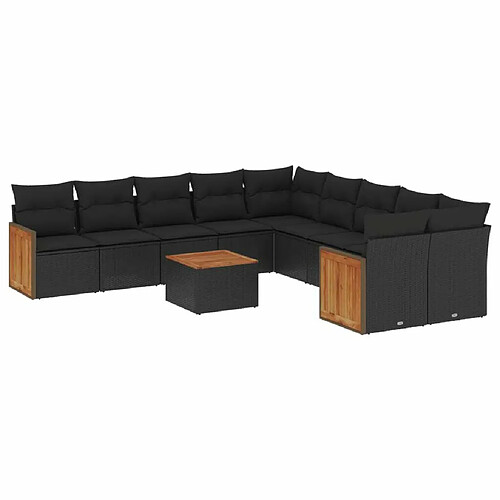 Maison Chic Salon de jardin 11 pcs avec coussins | Ensemble de Table et chaises | Mobilier d'Extérieur noir résine tressée -GKD68695