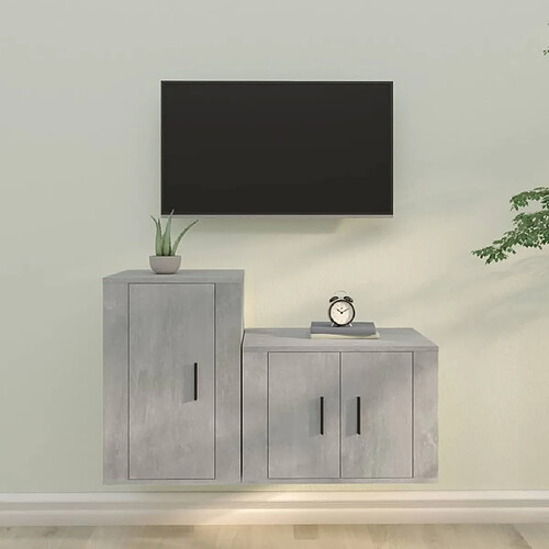 Maison Chic Ensemble de meubles TV 2 pcs pour salon - gris béton bois d'ingénierie -MN97921