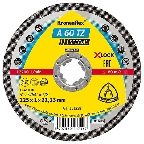 Disque de coupe A60TZ X-LOCK 125x10mm Klingspor