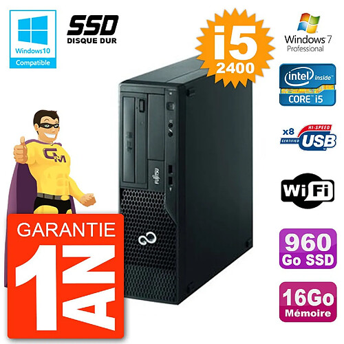 PC Fujitsu Esprimo E500 E85+ DT i5-2400 RAM 16Go SSD 960Go DVD Wifi W7 · Occasion