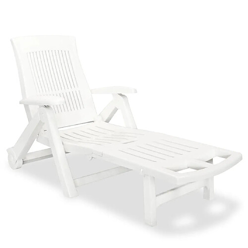 Helloshop26 Transat chaise longue bain de soleil lit de jardin terrasse meuble d'extérieur avec repose-pied plastique blanc 02_0012588