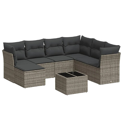 Maison Chic Salon de jardin 8 pcs avec coussins | Ensemble de Table et chaises | Mobilier d'Extérieur gris résine tressée -GKD22344