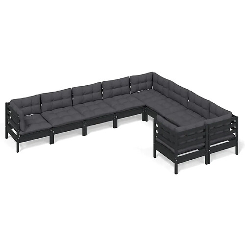 Maison Chic Salon de jardin 9 pcs + coussins - Mobilier/Meubles de jardin - Table et chaises d'extérieur Noir Bois de pin -MN80692