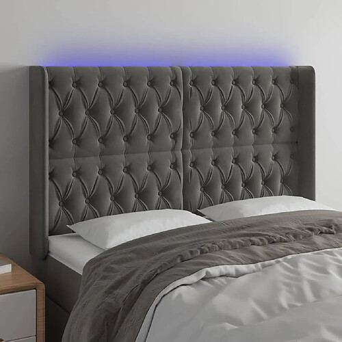 Maison Chic Tête de lit scandinave à LED,meuble de chambre Gris foncé 163x16x118/128 cm Velours -MN43579