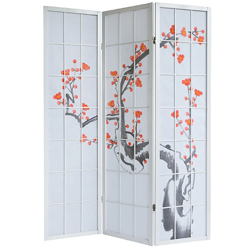 Decoshop26 Paravent 3 panneaux japonais en bois blanc 132x175 cm PAR06016