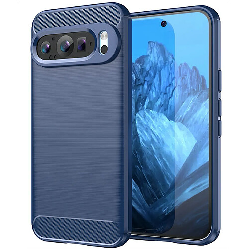 Htdmobiles Coque pour Google Pixel 9 et 9 Pro 5G - housse etui silicone gel carbone + verre trempe - BLEU FONCE