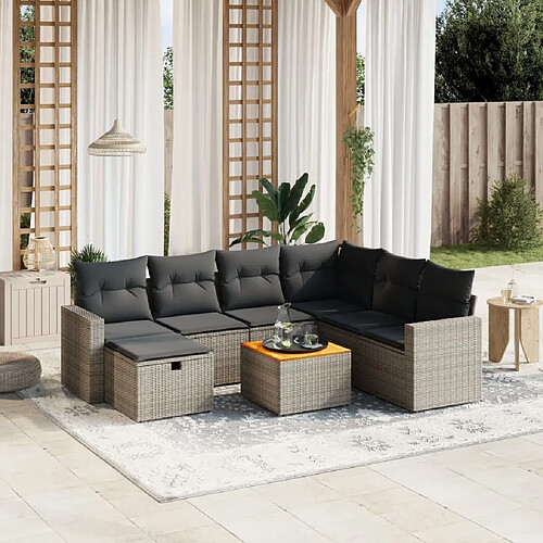 vidaXL Salon de jardin 8 pcs avec coussins gris résine tressée