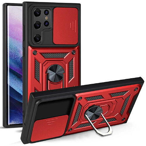 Coque en TPU antichoc avec béquille rouge pour votre Samsung Galaxy S22 Ultra