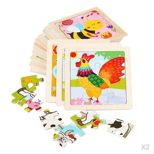 2 Ensembles de Jigsaw Puzzle Board Cartoon Animaux Modèles Jouets Cognitifs Interactifs pour Les Enfants