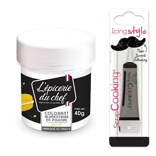 Scrapcooking Colorant alimentaire en poudre jaune 40 g + Stylo glaçage noir