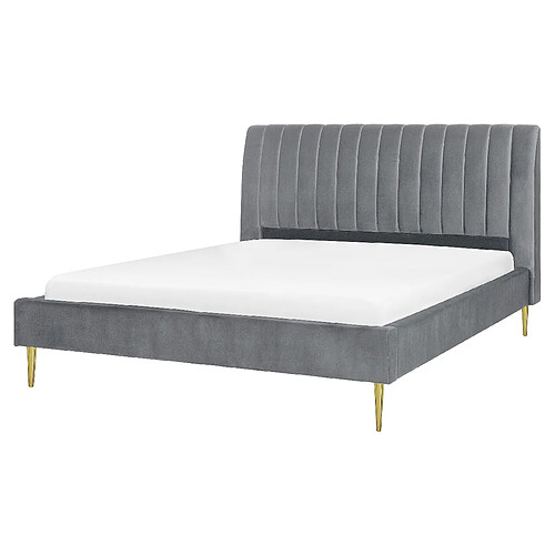 Beliani Lit double en velours gris 160 x 200 cm MARVILLE