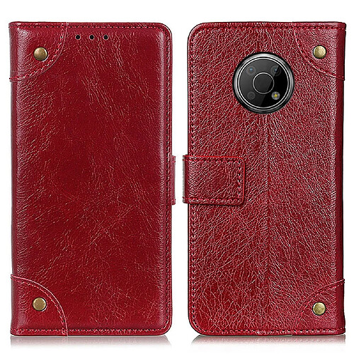 Etui en PU texture nappa, bouton décoratif en laiton, rouge pour votre Nokia G300