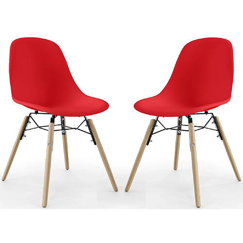 ICONIK INTERIOR Chaise de Salle à Manger - Design Scandinave - Pieds en Bois - Lot de 2 - Skögur Rouge