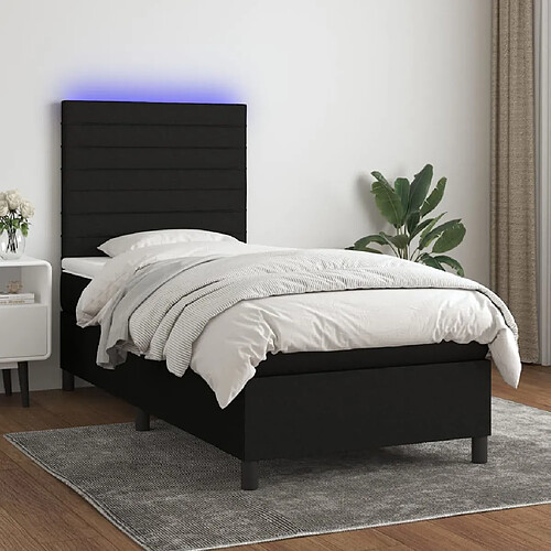 vidaXL Sommier à lattes de lit avec matelas et LED Noir 80x200cm Tissu