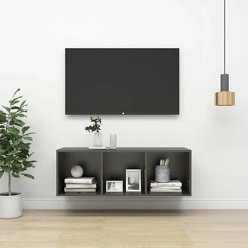 Maison Chic Meuble TV scandinave mural Banc TV suspendu pour salon - Gris 37x37x107 cm Aggloméré -MN74521