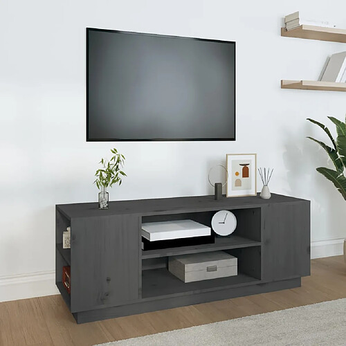 vidaXL Meuble TV Gris 110x35x40,5 cm Bois de pin massif