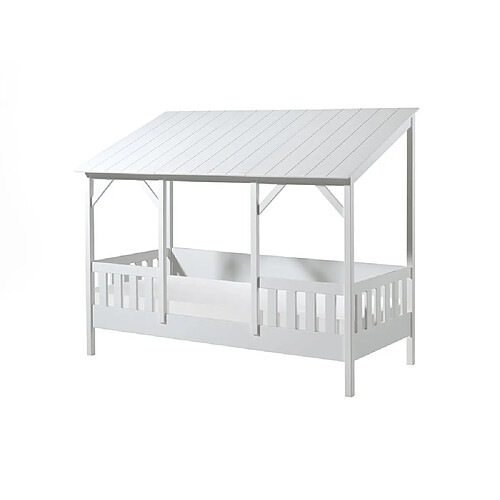 Mes Lit cabane 90x200 cm avec sommier et matelas et toit blanc - HUTTY