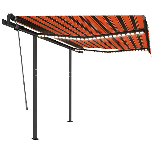 Maison Chic Auvent manuel rétractable,Store manuel de porte avec LED 3,5x2,5 m Orange et marron -GKD77219