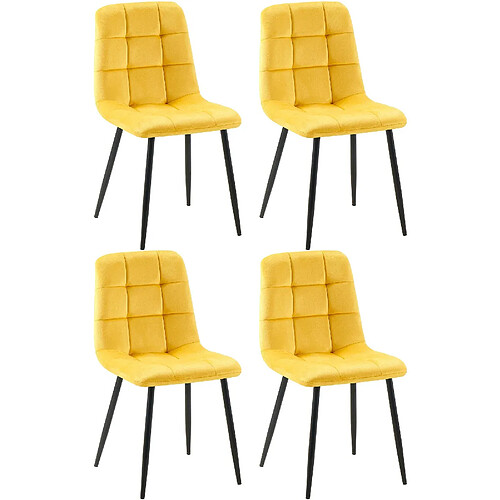 Decoshop26 Lot de 4 chaises de salle à manger coutures forme carrées en tissu velours jaune pieds en métal noir 10_0001796