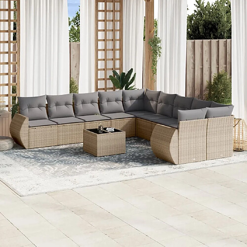 vidaXL Salon de jardin 11 pcs avec coussins beige résine tressée