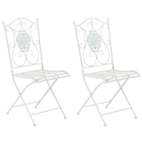 Decoshop26 Lot de 2 chaises de jardin balcon terrasse design rustique pliable en métal blanc 10_0002876