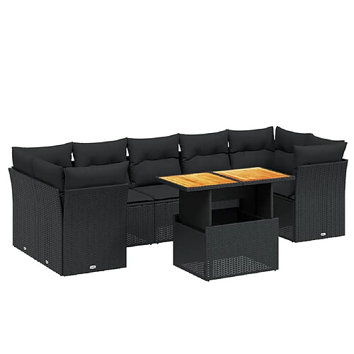 Maison Chic Ensemble Tables et chaises d'extérieur 8 pcs avec coussins,Salon de jardin noir résine tressée -GKD887814