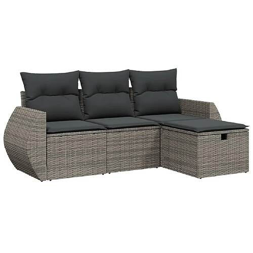 Maison Chic Ensemble de 4 Tables et chaises d'extérieur avec coussins,Salon de jardin gris résine tressée -GKD421641