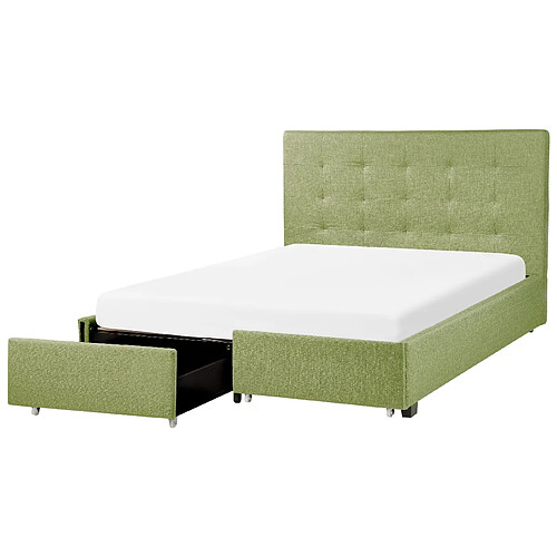 Beliani Lit double en tissu vert avec coffre 140 x 200 cm LA ROCHELLE