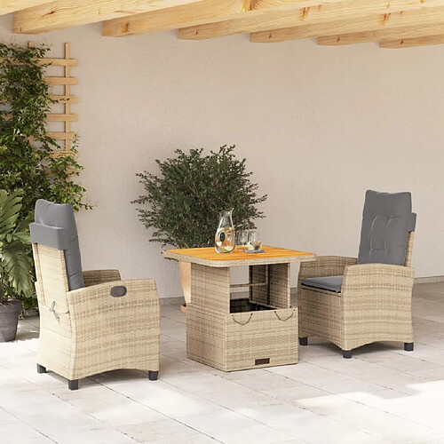 vidaXL Ensemble à manger de jardin et coussins 3 pcs Beige poly rotin