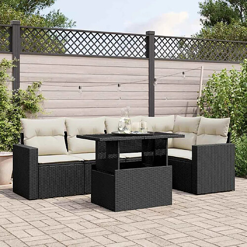 vidaXL Salon de jardin 6 pcs avec coussins noir résine tressée