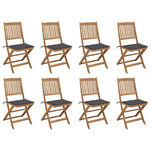 vidaXL Chaises pliables d'extérieur et coussins lot de 8 Bois d'acacia