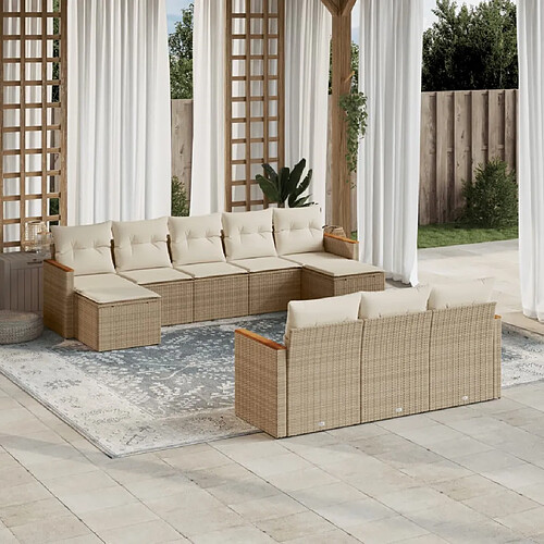 vidaXL Salon de jardin avec coussins 10 pcs beige résine tressée