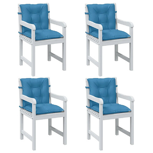 vidaXL Coussins de chaise à dossier bas lot de 4 bleu mélangé tissu