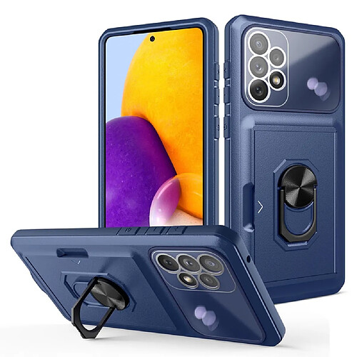 Coque en TPU + acrylique antichoc avec béquille en anneau et porte-carte Saphir/bleu pour votre Samsung Galaxy A72 4G/5G