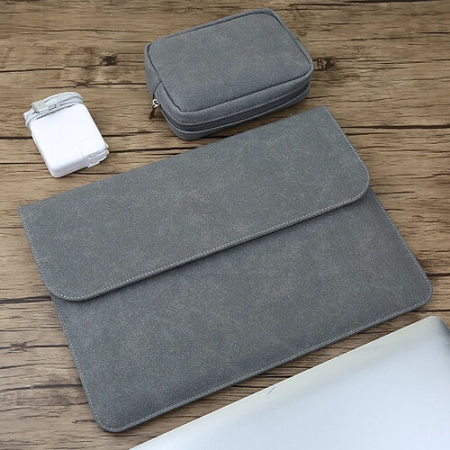 Wewoo Sacoche Mac intérieure en cuir mat pour ordinateur portable 2 1 + d'alimentation pour MacBook 12 pouces A1534 (2015 - 2017) (Gris)