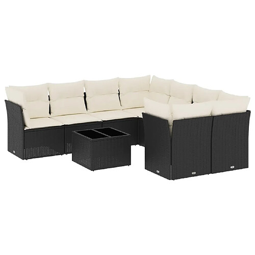 Maison Chic Salon de jardin 9 pcs avec coussins | Ensemble de Table et chaises | Mobilier d'Extérieur noir résine tressée -GKD81853