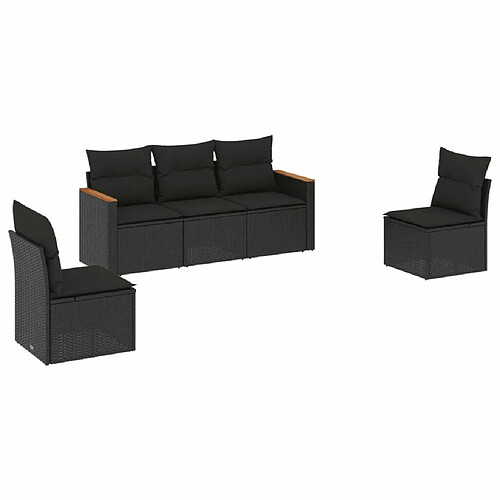 Maison Chic Ensemble de 5 Tables et chaises d'extérieur avec coussins,Salon de jardin noir résine tressée -GKD930508