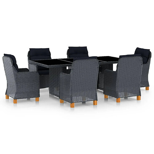 vidaXL Ensemble à manger d'extérieur 7pcs et coussins résine tressée