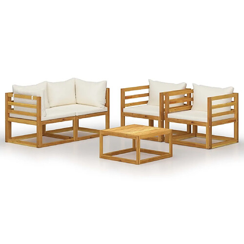 Maison Chic Salon de jardin 5 pcs - Table et chaises d'extérieur - Mobilier/Meubles de jardin Moderne avec coussin Crème Bois d'acacia solide -MN52096