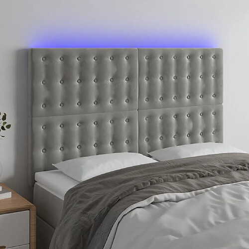 vidaXL Tête de lit à LED Gris clair 144x5x118/128 cm Velours