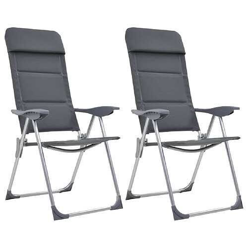 vidaXL Chaise de camping 2 pcs Gris 58x69x111 cm Aluminium