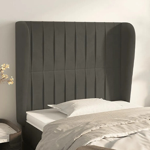 Maison Chic Tête de lit scandinave avec oreilles,meuble de chambre Gris foncé 93x23x118/128 cm Velours -MN26032