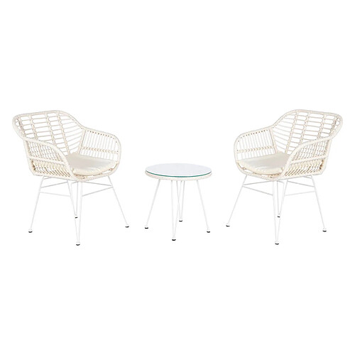 Ensemble Table + 2 Chaises DKD Home Decor 56 x 57,5 x 82 cm Verre Métal rotin synthétique Blanc